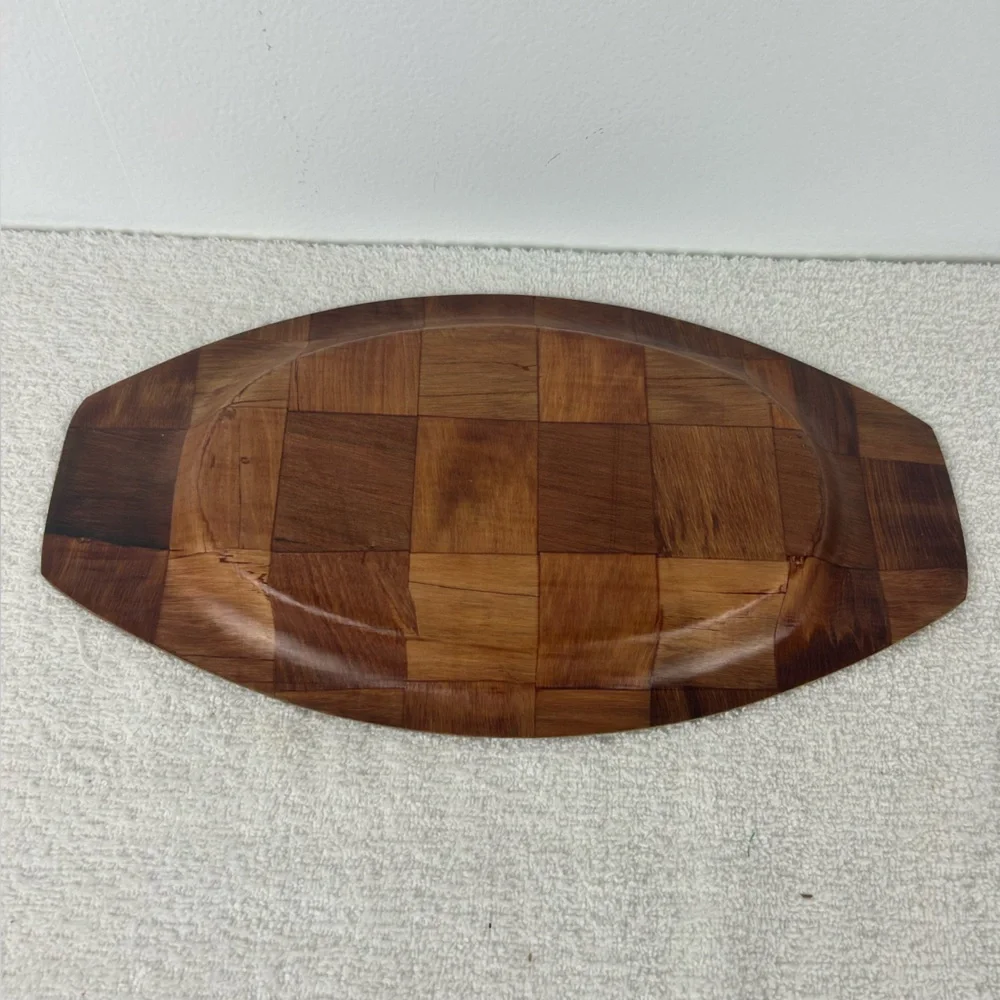 VTG Pressed wood tray featuring a distinct checkerboard parquet pattern